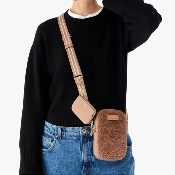 Kate Spade NWT- Rosie Faux Fur North South Zip: Light Fawn - Picture 7 of 7